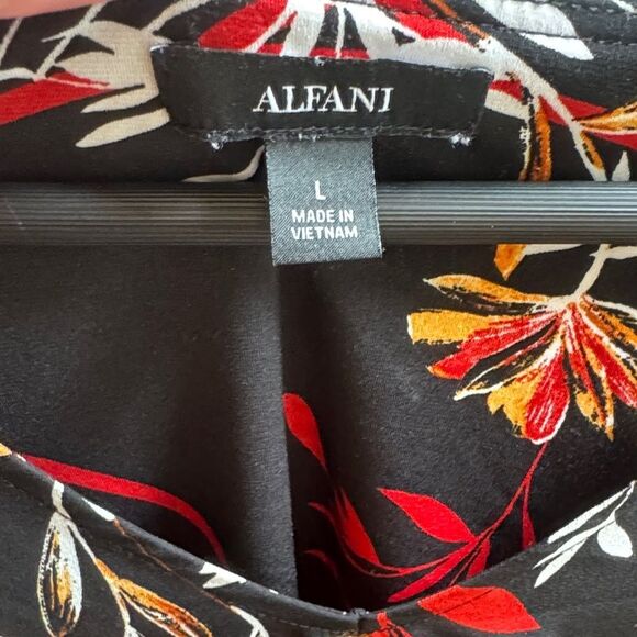 Alfani Black Blouse with Red and Orange Floral Design - Picture 2 of 6